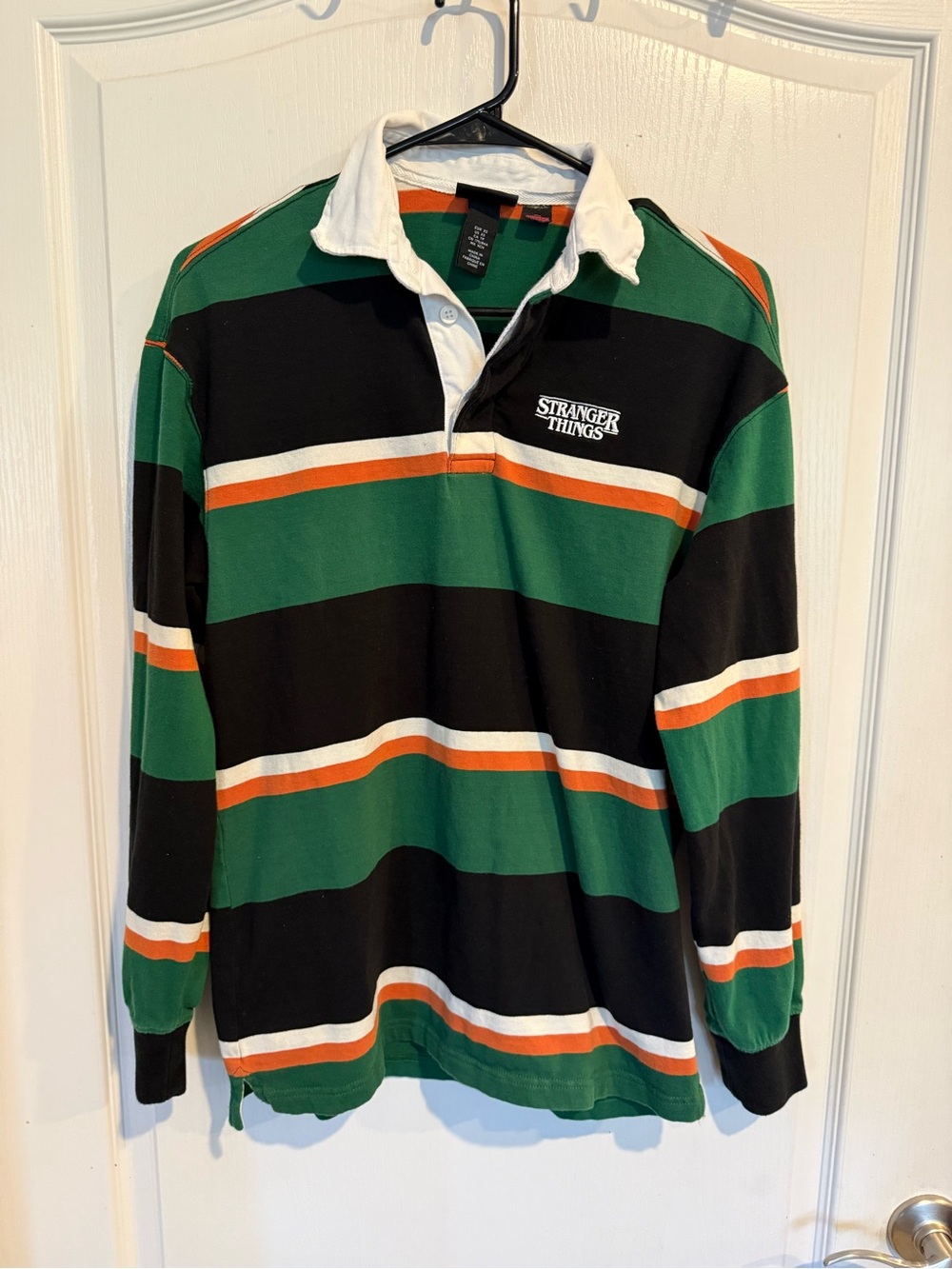 H&M x Stranger Things relaxed-fit cotton long sleeve striped rugby shirt XS